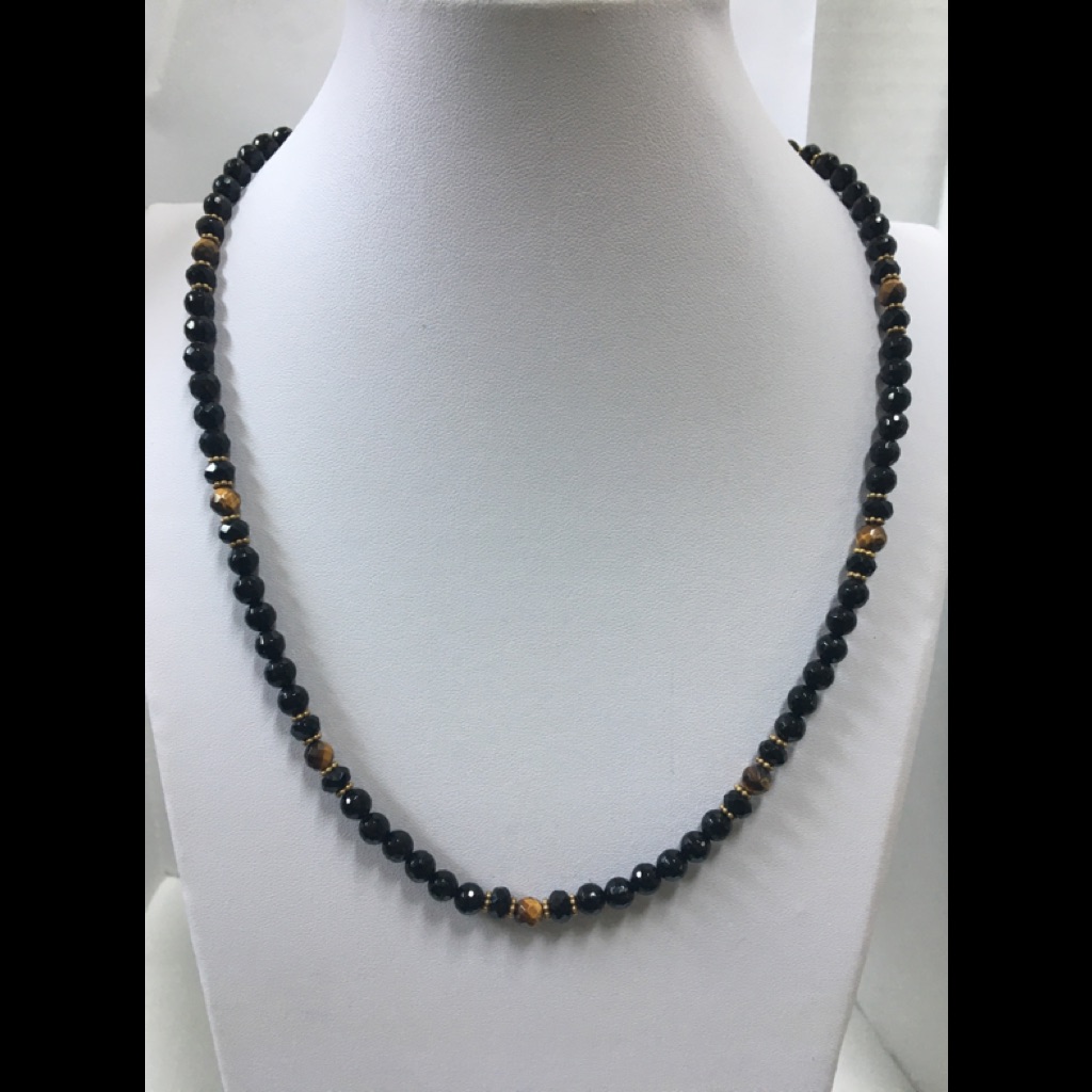 Faceted Blackonyx ,Tiger Eye & Gold Filled Spacers